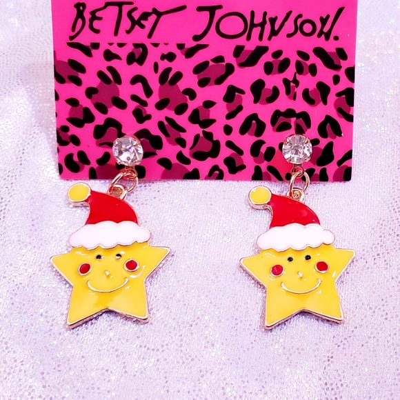 Gold plated crystal yellow red and white Christmas Santa Hat star earrings - Picture 8 of 12